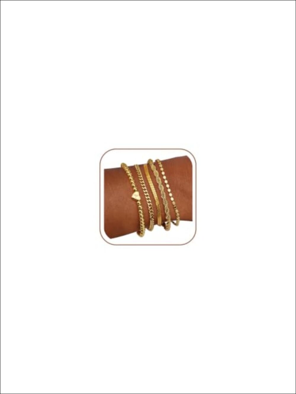 Gold Plated Copper Initial Charm Bracelet Stack Adjustable 6 Layer Set